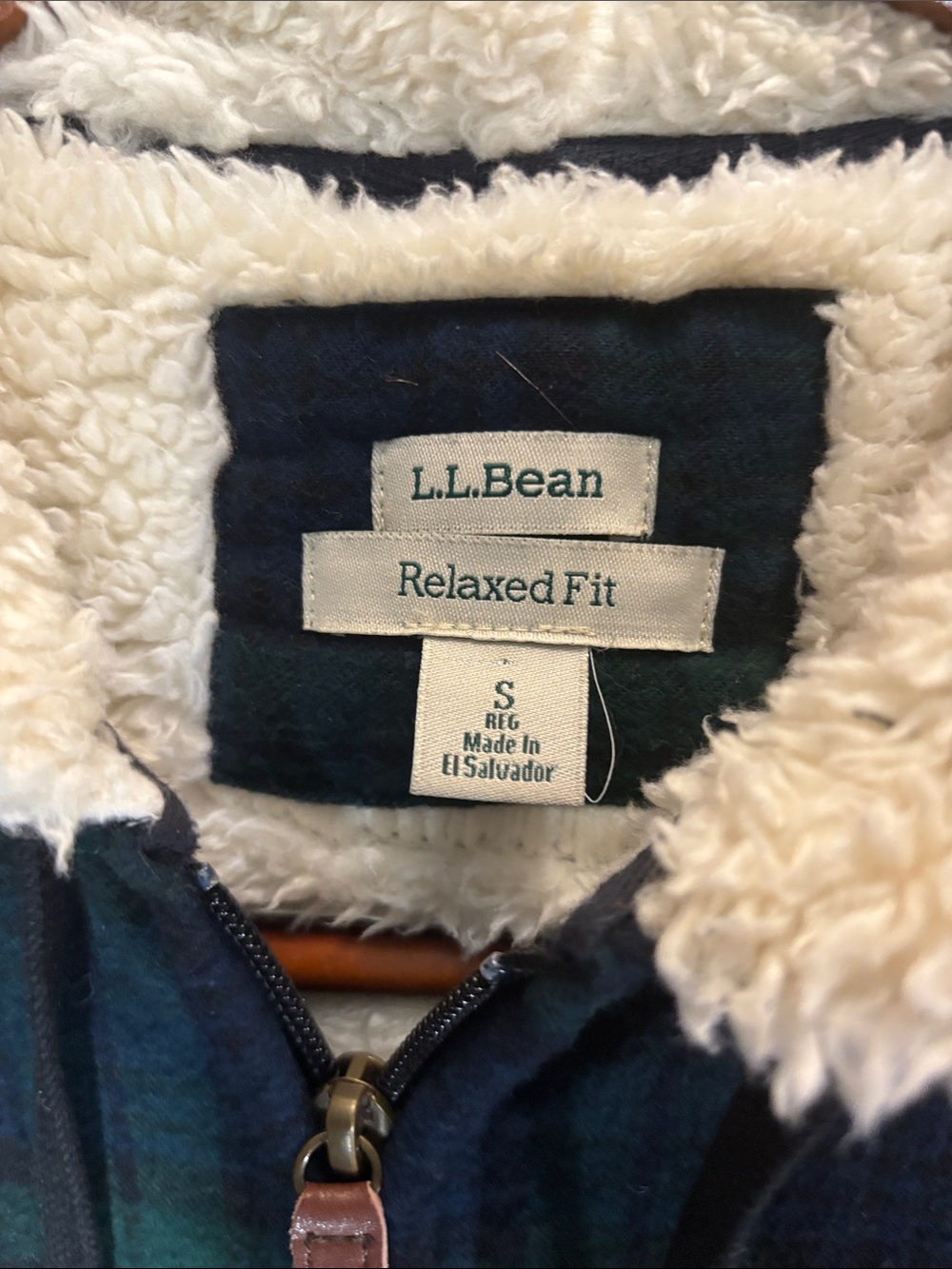L.L. Bean Black Watch Plaid Flannel Sherpa Lined Zip Hoodie Jacket Small EUC - Picture 2 of 8
